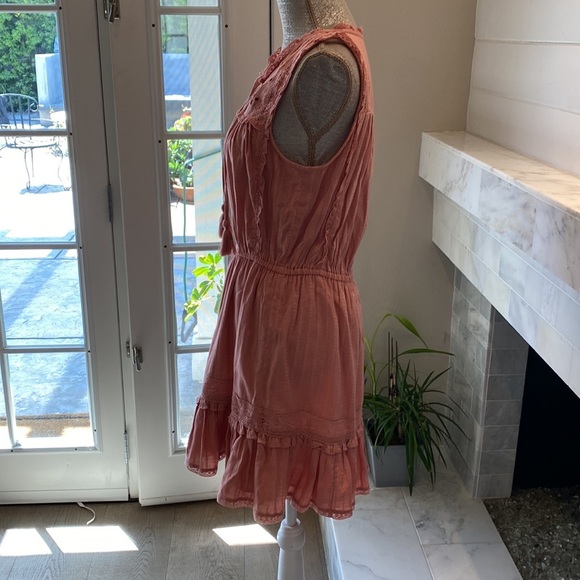 Lucky Brand Pink Lacey Ruffled Tiered Boho Peasant Dress Size Small - Picture 7 of 15